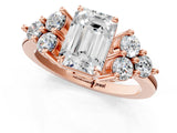Rose gold Emerald Cut Brilliant Diamond Cluster Accent Solitaire Ring with Prong Setting_4