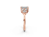 Rose gold Emerald Cut Brilliant Diamond Cluster Accent Solitaire Ring with Prong Setting_5