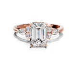 Rose gold Emerald Cut Brilliant Diamond Solitaire Ring with Pear Side Stones and Four-Prong Setting_3