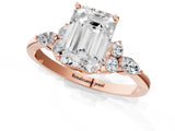Rose gold Emerald Cut Brilliant Diamond Solitaire Ring with Pear Side Stones and Four-Prong Setting_4