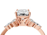 Rose gold Emerald Cut Brilliant Diamond Solitaire Ring with Pear Side Stones and Four-Prong Setting_7