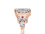 Rose gold Emerald Cut Brilliant Diamond Solitaire Ring with Pear Side Stones and Four-Prong Setting_8