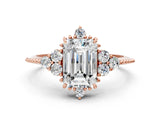 Rose gold Emerald Cut Brilliant Diamond with Cluster Setting on a Beaded Band and Four-Prong Setting_27