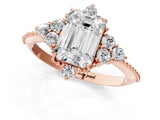 Rose gold Emerald Cut Brilliant Diamond with Cluster Setting on a Beaded Band and Four-Prong Setting_28