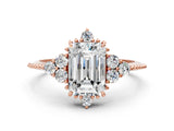 Rose gold Emerald Cut Brilliant Diamond with Cluster Setting on a Beaded Band and Four-Prong Setting_3