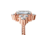 Rose gold Emerald Cut Brilliant Diamond with Cluster Setting on a Beaded Band and Four-Prong Setting_32