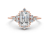Rose gold Emerald Cut Brilliant Diamond with Cluster Setting on a Beaded Band and Four-Prong Setting_39