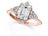 Rose gold Emerald Cut Brilliant Diamond with Cluster Setting on a Beaded Band and Four-Prong Setting_4