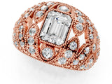 Rose gold Emerald Cut Brilliant Halo Pave Diamond Milgrain Ring_10