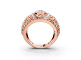 Rose gold Emerald Cut Brilliant Halo Pave Diamond Milgrain Ring_12