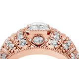 Rose gold Emerald Cut Brilliant Halo Pave Diamond Milgrain Ring_13