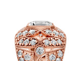 Rose gold Emerald Cut Brilliant Halo Pave Diamond Milgrain Ring_14