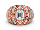 Rose gold Emerald Cut Brilliant Halo Pave Diamond Milgrain Ring_9