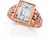 Rose gold Emerald Cut Brilliant Milgrain Filigree Diamond Ring with Square Prong Setting_14