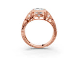 Rose gold Emerald Cut Brilliant Milgrain Filigree Diamond Ring with Square Prong Setting_16