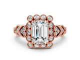 Rose gold Emerald Cut Brilliant Milgrain Pave Heart Band Solitaire Ring_3
