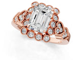 Rose gold Emerald Cut Brilliant Milgrain Pave Heart Band Solitaire Ring_4