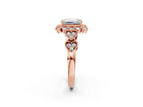 Rose gold Emerald Cut Brilliant Milgrain Pave Heart Band Solitaire Ring_5