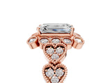 Rose gold Emerald Cut Brilliant Milgrain Pave Heart Band Solitaire Ring_8