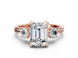 Rose gold Emerald Cut Brilliant Three-Stone Diamond Ring with Pavé Band and Four-Prong Setting_3