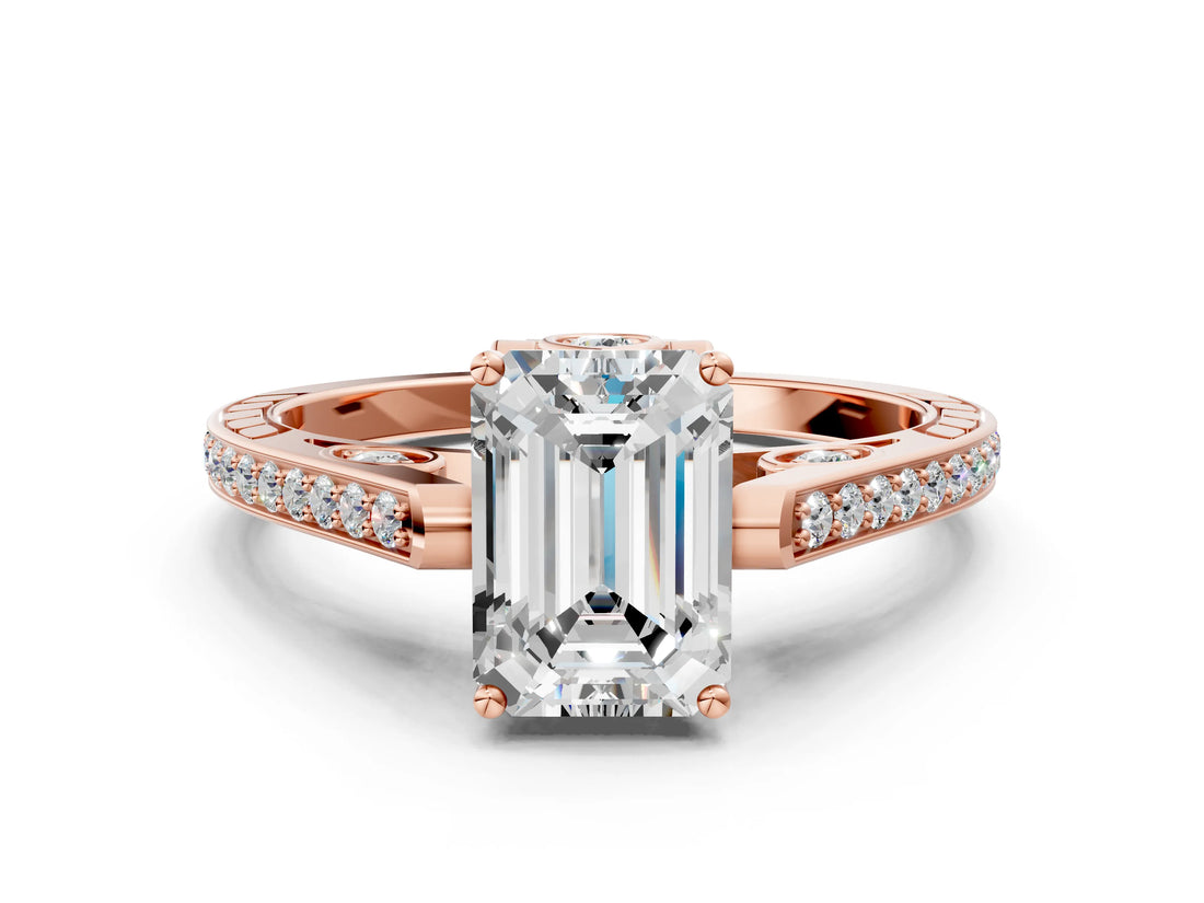 Rose gold Emerald Cut Cathedral Pave Diamond Engagement Ring with Six-Prong Setting_33