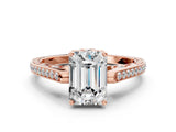 Rose gold Emerald Cut Cathedral Pave Diamond Engagement Ring with Six-Prong Setting_33
