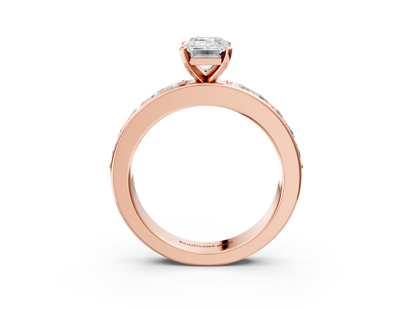 Rose gold Emerald Cut Channel Set Diamond Engagement Ring with Four-Prong Setting