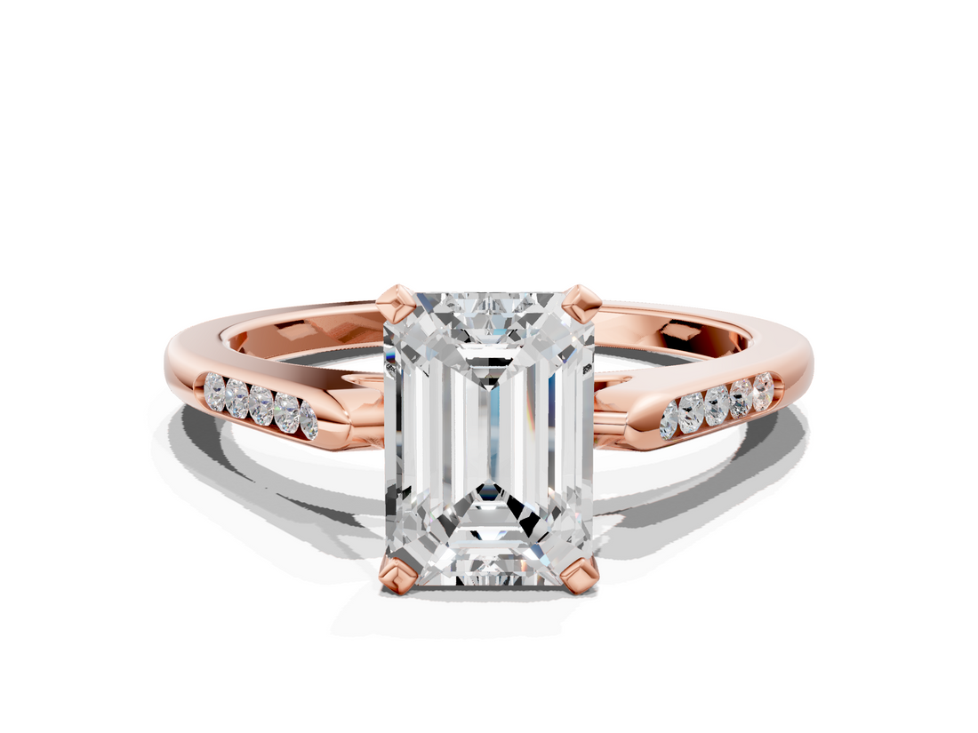 Rose gold Emerald Cut Channel Set Solitaire Engagement Ring with Four-Prong Setting_238