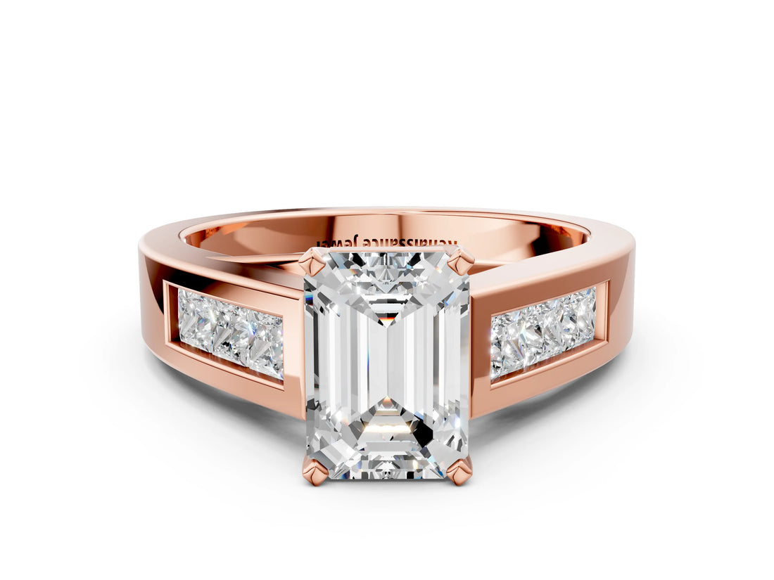 Rose gold Emerald Cut Channel Set Solitaire Ring with Four-Prong Setting_6
