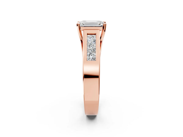 Rose Gold Emerald Cut Engagement Ring Setting with Channel-Set Princess Cut Side Accents