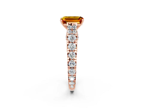 Rose gold Emerald Cut Citrine Classic Solitaire Ring with Pavé Band and Four-Prong Setting_2