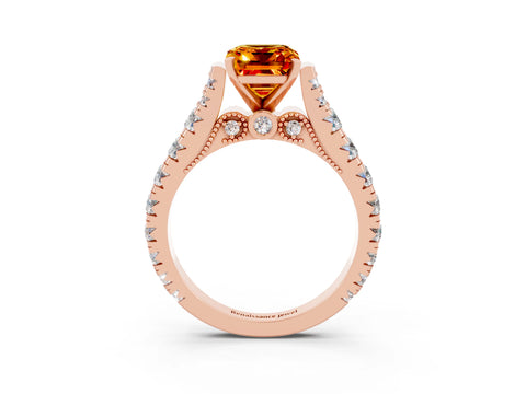 Rose gold Emerald Cut Citrine Classic Solitaire Ring with Pavé Band and Four-Prong Setting_3
