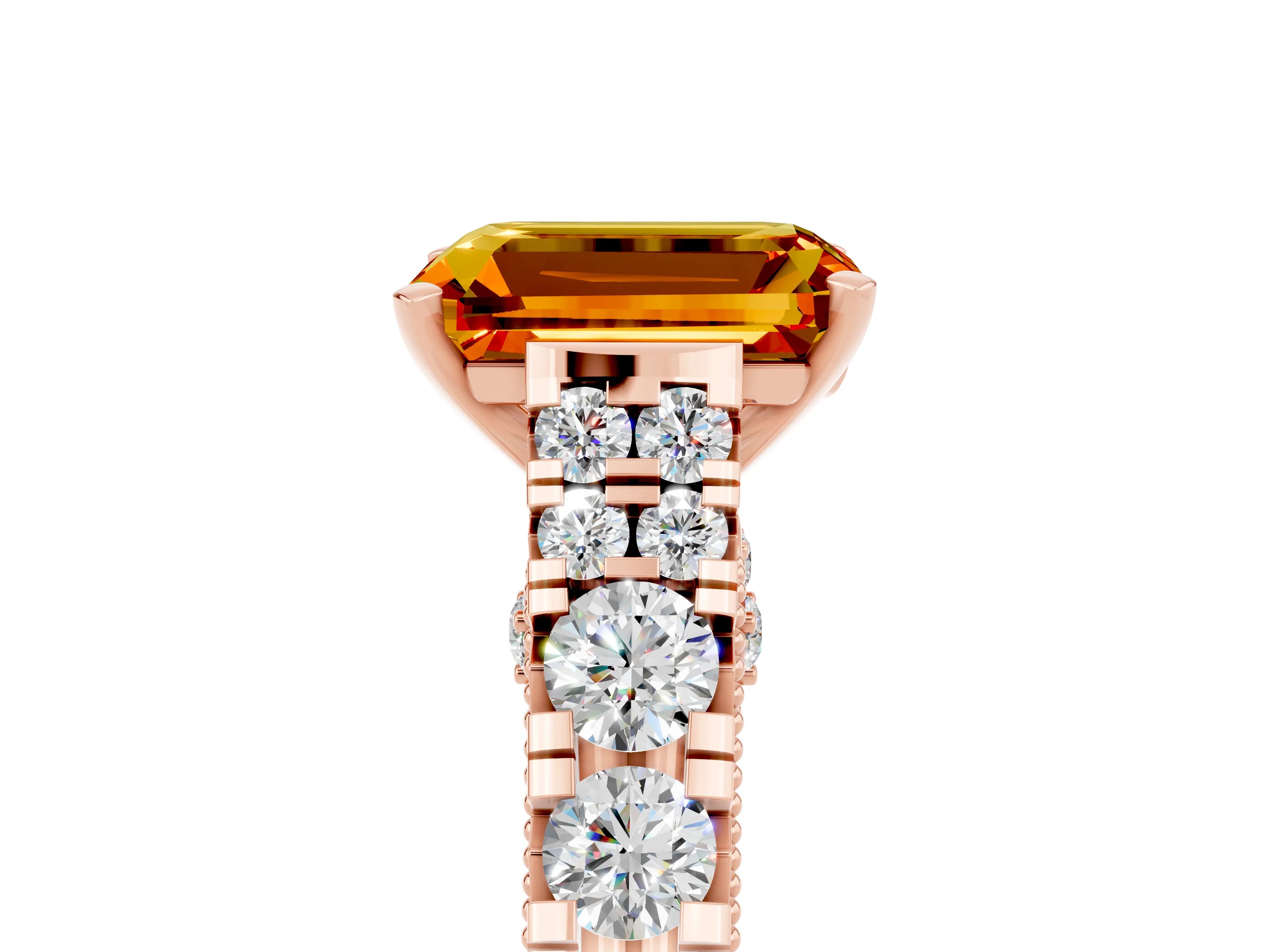 Rose gold Emerald Cut Citrine Classic Solitaire Ring with Pavé Band and Four-Prong Setting_5