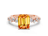 Rose gold Emerald Cut Citrine Cluster Side Stone Solitaire Ring with Prong Setting_24