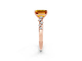 Rose gold Emerald Cut Citrine Cluster Side Stone Solitaire Ring with Prong Setting_26