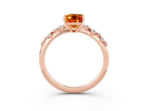 Rose gold Emerald Cut Citrine Cluster Side Stone Solitaire Ring with Prong Setting_27