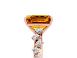 Rose gold Emerald Cut Citrine Cluster Side Stone Solitaire Ring with Prong Setting_29