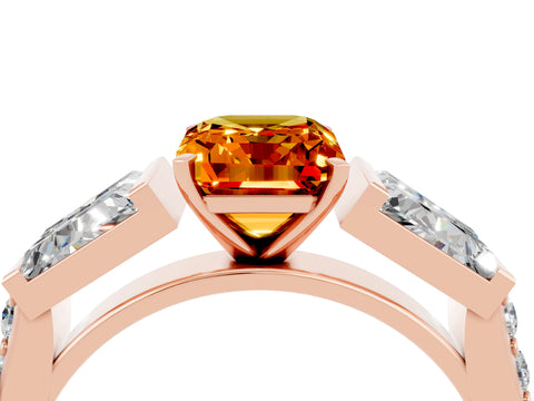 Rose gold Emerald Cut Citrine Engagement Ring with Baguette Side Stones and Channel Set Band_4