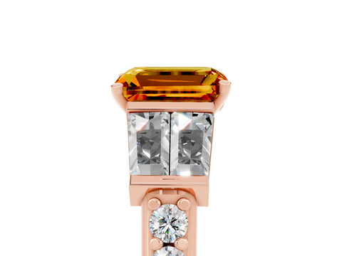 Rose gold Emerald Cut Citrine Engagement Ring with Baguette Side Stones and Channel Set Band_5