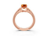 Rose gold Emerald Cut Citrine Engagement Ring with Milgrain Channel Set Band and Prong Setting_3