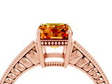 Rose gold Emerald Cut Citrine Engagement Ring with Milgrain Channel Set Band and Prong Setting_4