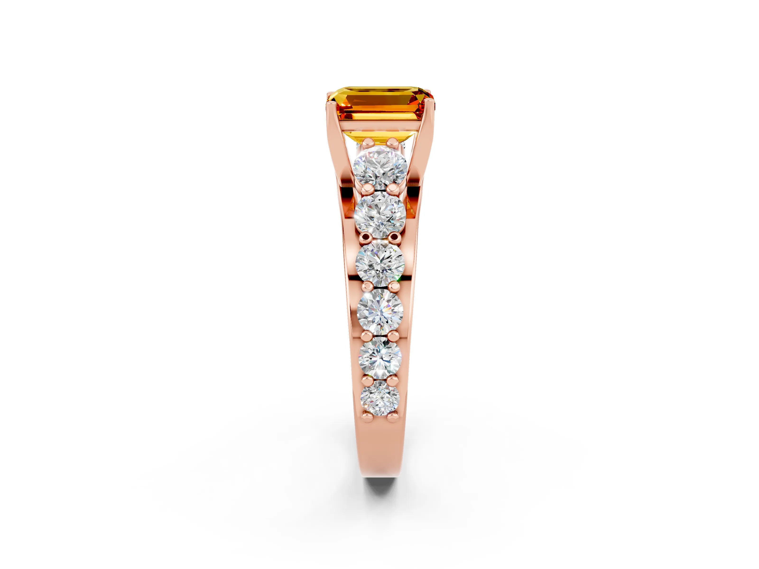 Rose gold Emerald Cut Citrine Engagement Ring with Pavé Band and Four-Prong Setting_2