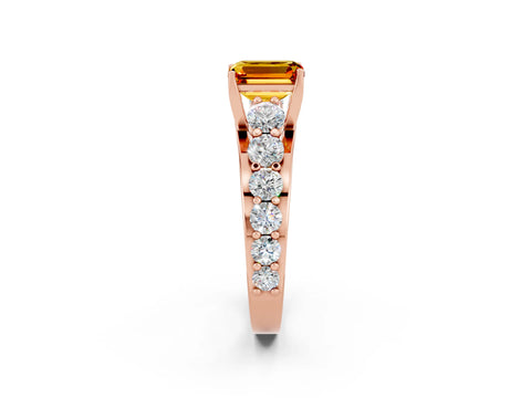 Rose gold Emerald Cut Citrine Engagement Ring with Pavé Band and Four-Prong Setting_2