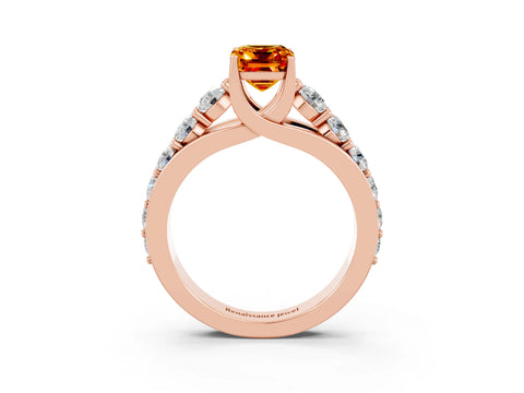 Rose gold Emerald Cut Citrine Engagement Ring with Pavé Band and Four-Prong Setting_3
