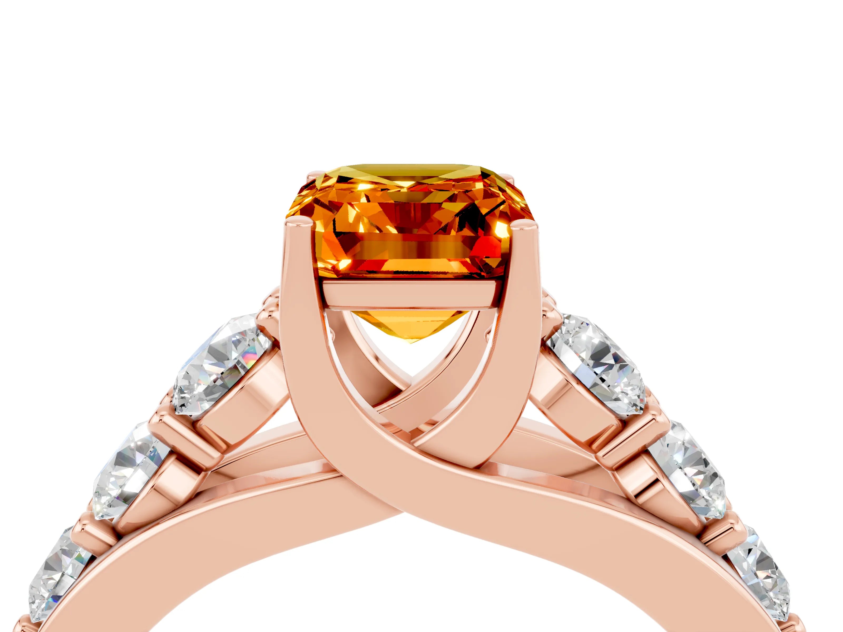 Rose gold Emerald Cut Citrine Engagement Ring with Pavé Band and Four-Prong Setting_4