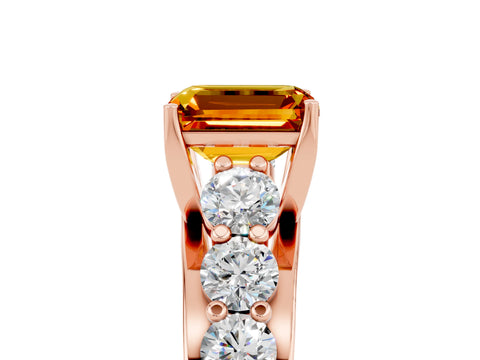 Rose gold Emerald Cut Citrine Engagement Ring with Pavé Band and Four-Prong Setting_5