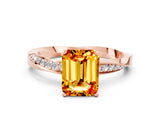 Rose gold Emerald Cut Citrine Engagement Ring with Side Stone Accents and Four-Prong Setting_27