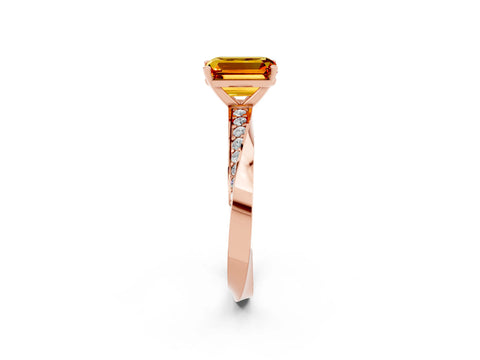Rose gold Emerald Cut Citrine Engagement Ring with Side Stone Accents and Four-Prong Setting_29