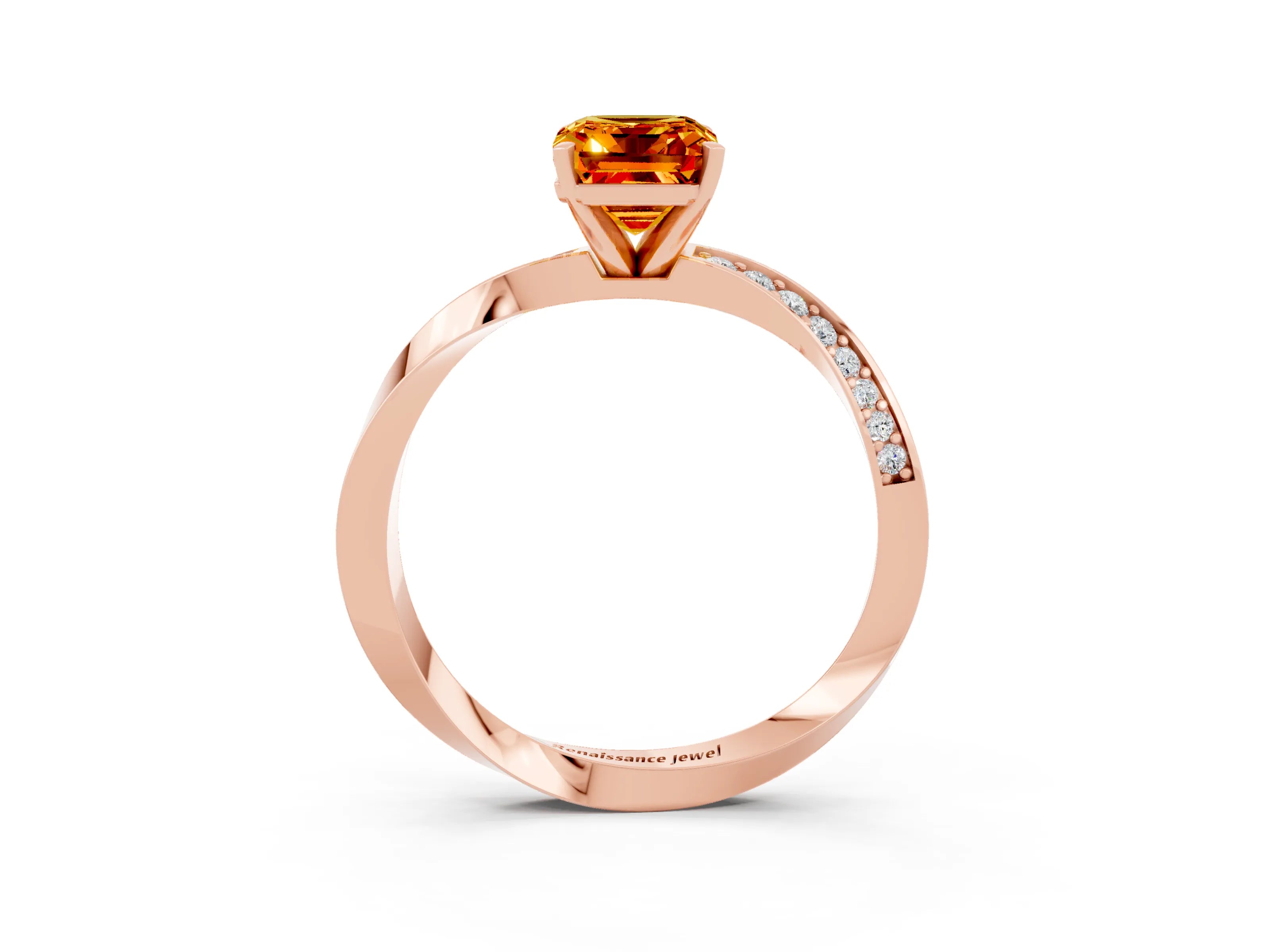 Rose gold Emerald Cut Citrine Engagement Ring with Side Stone Accents and Four-Prong Setting_30