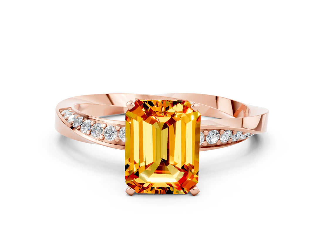 Rose gold Emerald Cut Citrine Engagement Ring with Side Stone Accents and Four-Prong Setting_60